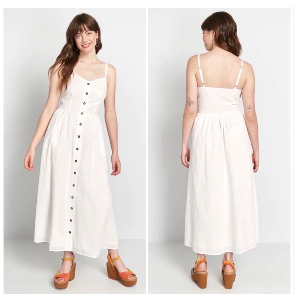 ModCloth_White Button-Front Spaghetti Strap Mixi Dress_12 - Picture 2 of 8